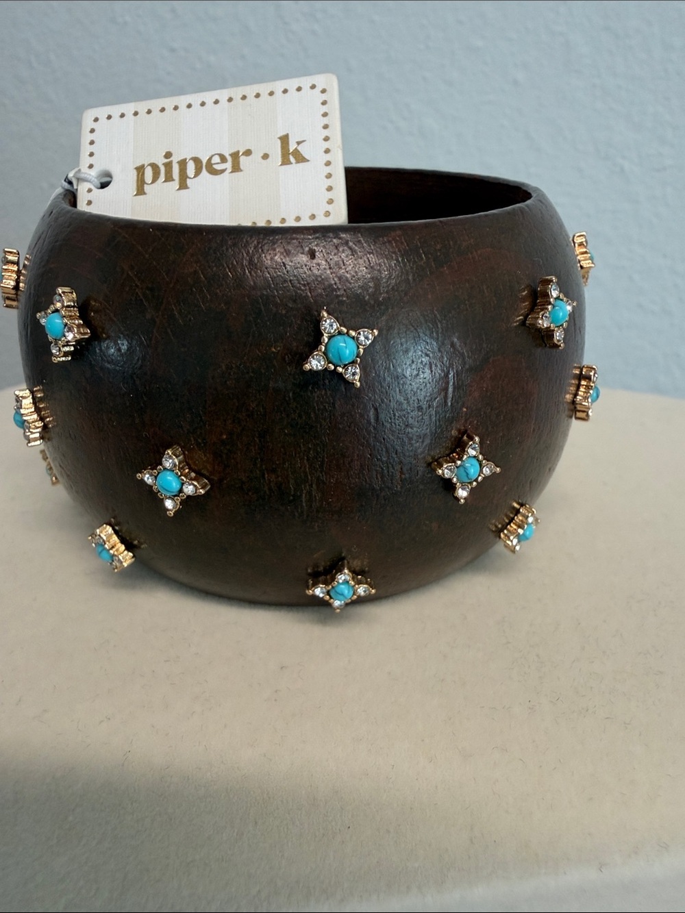 Piper K | Boho Chic Dark Brown Wood Bracelet w/ Turquoise